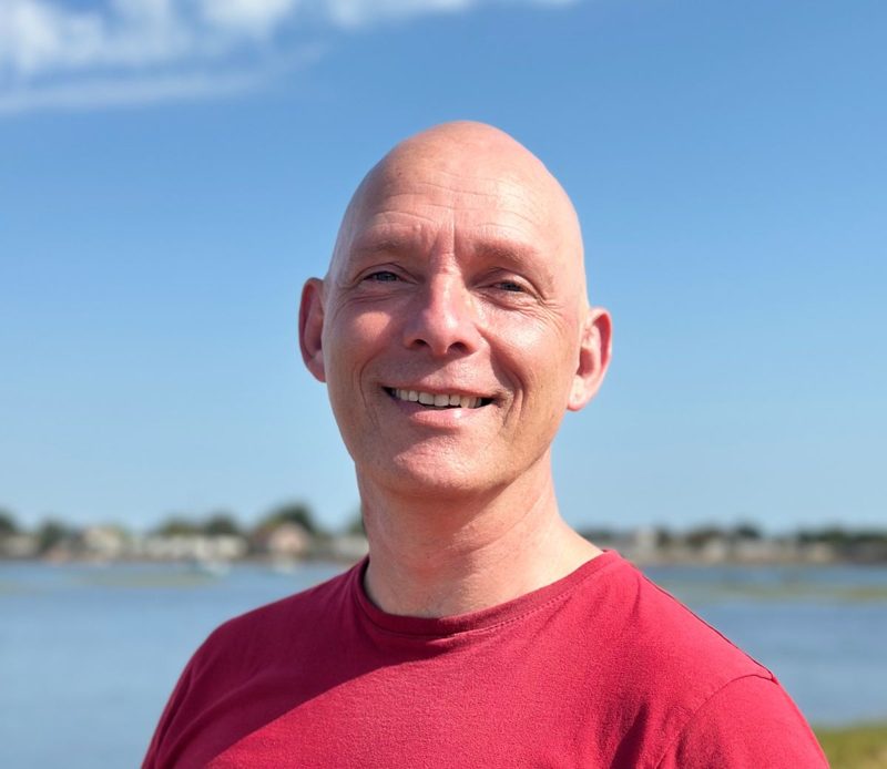The creator of Caffoot, outdoors by the water
